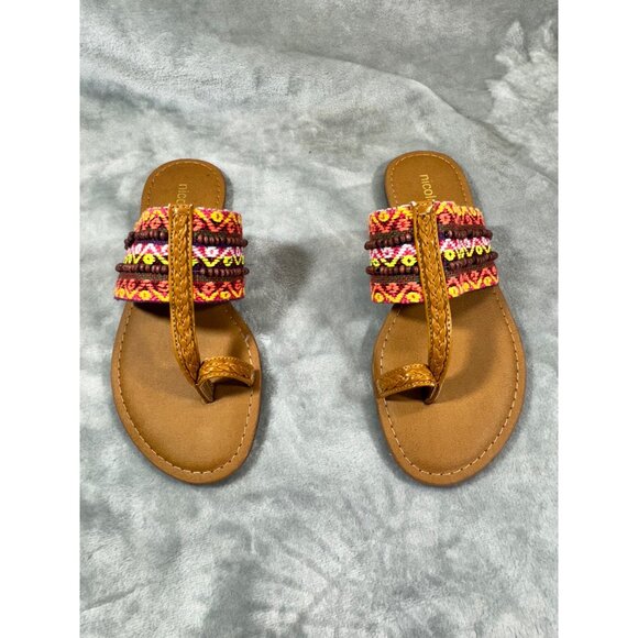 Nicole Women 7.5 M Dragon Faux Leather Slides Slip On Multi Color Toe Wrap - Picture 8 of 15